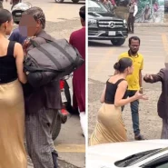 Model Monika Kabir was being filmed on a busy street in Dhaka when she struck an elderly man repeatedly with her bag