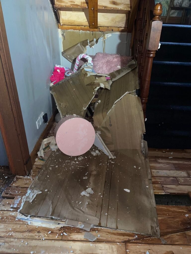 every room destroyed by a burst pipe