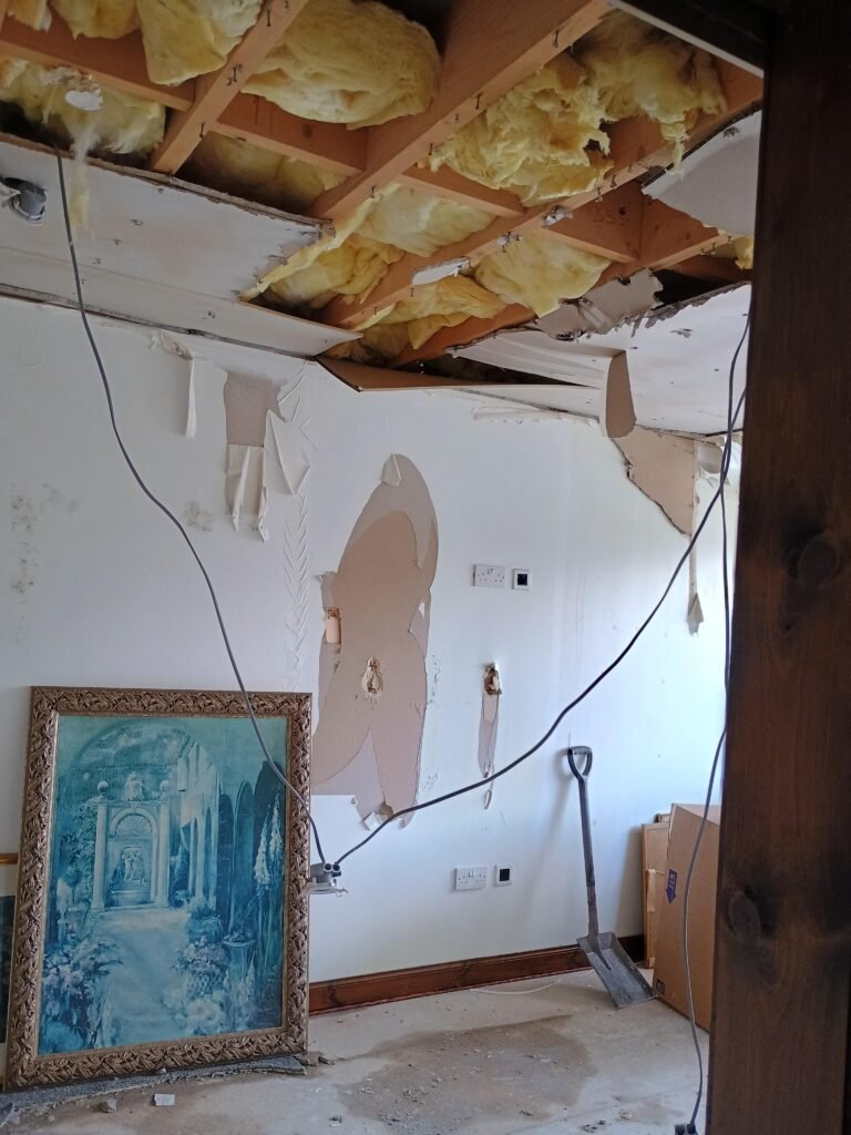every room destroyed by a burst pipe