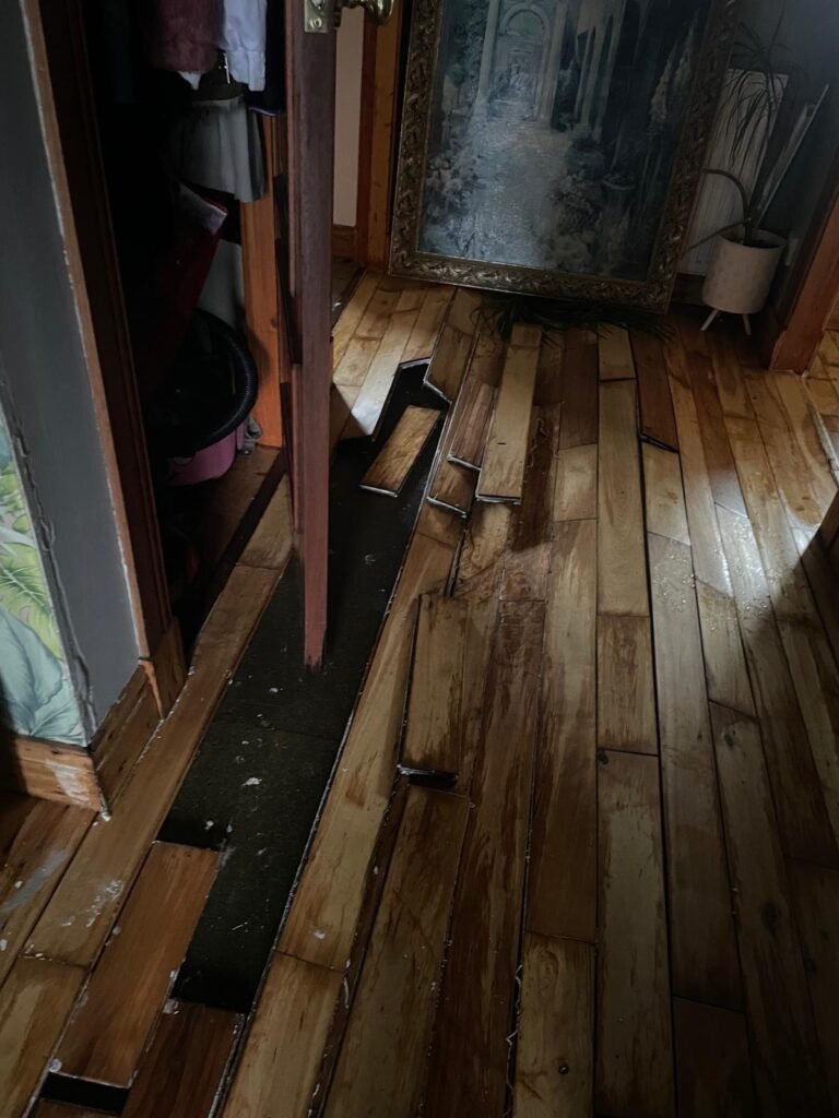 every room destroyed by a burst pipe