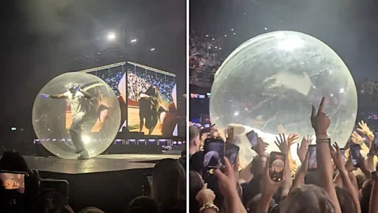 Akon rolled off the stage at Dublin's 3Arena inside a human hamster ball and let thousands of fans bounce him around