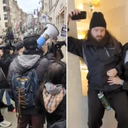 Fur activists flooded the Louis Vuitton flagship store on Bond Street with signs and bullhorns