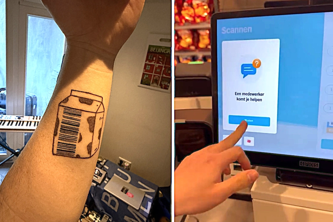 A 24-year-old student in Amsterdam got his Albert Heijn clubcard barcode tattooed on his arm