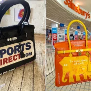 Artist Vinay Hathi created an oversized Sainsbury's "Birkin" bag from leftover carpet as a joke