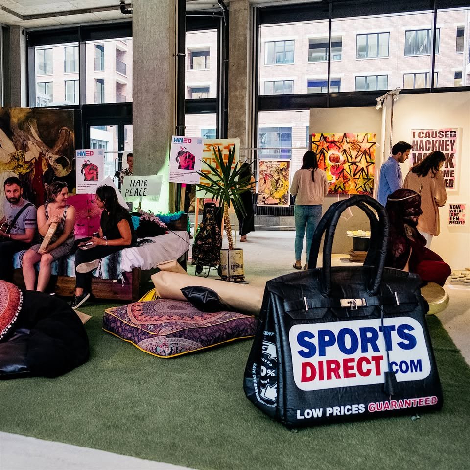 Artist Vinay Hathi created an oversized Sainsbury's "Birkin" bag from leftover carpet as a joke