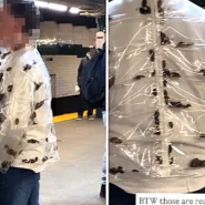 A commuter in New York was spotted wearing a transparent jacket filled with live cockroaches on a subway platform