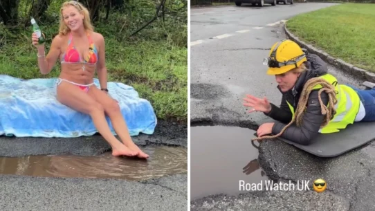 Julia Roberts, 50, stripped to a bikini in freezing temperatures to protest the state of UK roads