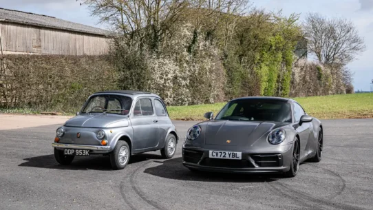 A 2022 Porsche 911 GTS and a 1972 Fiat 500