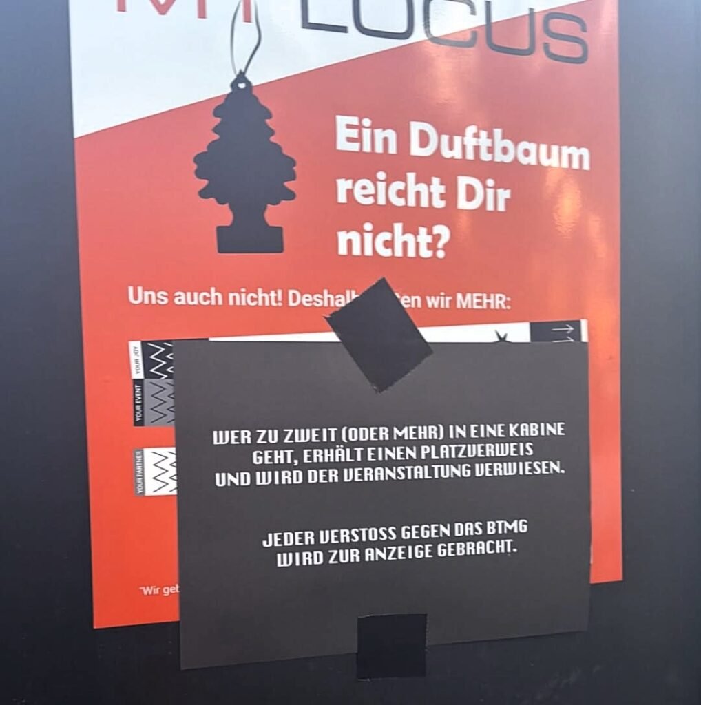 DJ Hannah Laing shares an image of the sign on the potraloo she couldn’t read as it was in German at the music festival in Munich.
