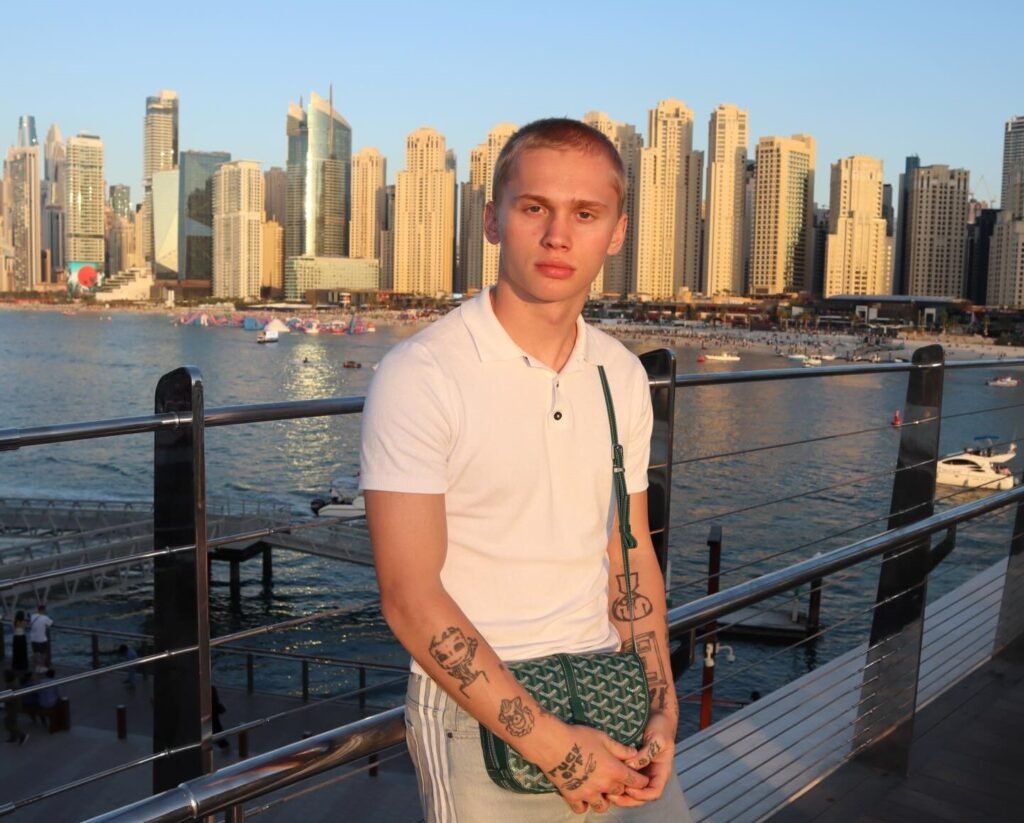 Russian influencer Dania Milokhin, 24, lost his front tooth on a children's pool slide in Dubai