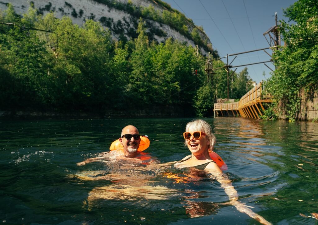 A chalk quarry lake beside Bluewater Shopping Centre in Kent is now hosting nude open-water swims