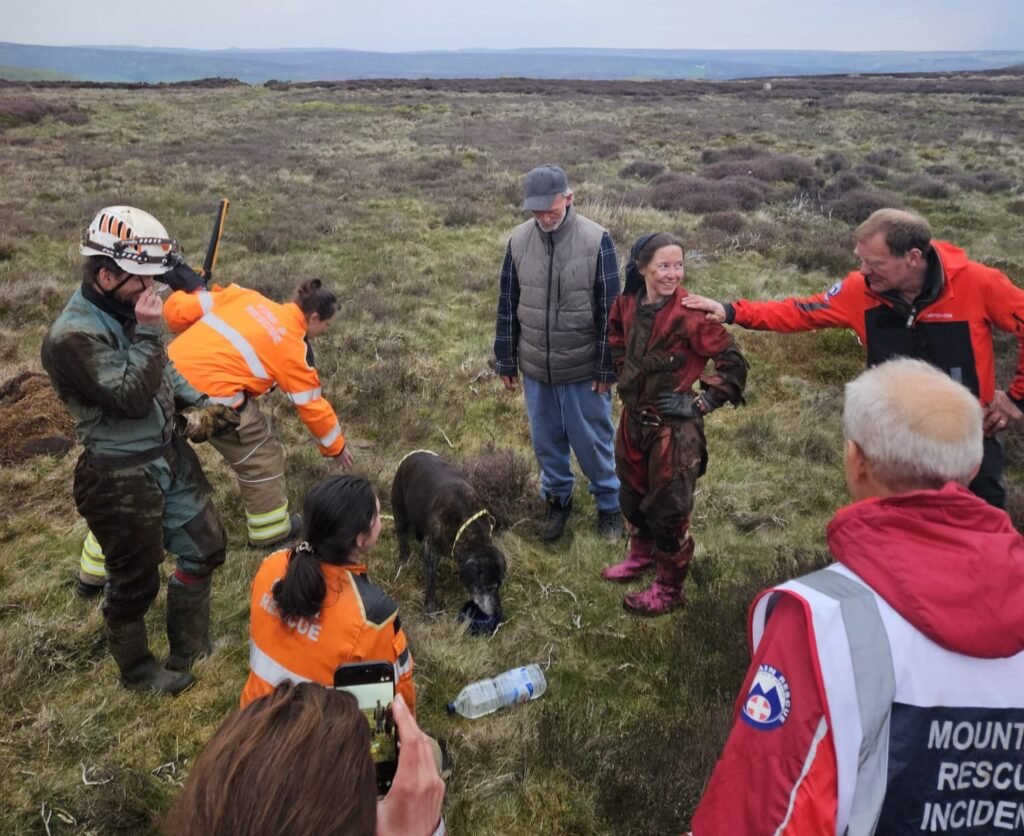 Maisy the 12-year-old Staffie cross dropped 20ft into a hidden pothole on the North York Moors