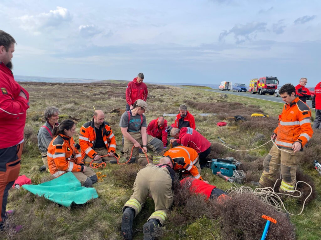 Maisy the 12-year-old Staffie cross dropped 20ft into a hidden pothole on the North York Moors