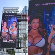 JustSext put two AI-generated models in bikinis on a Sunset Boulevard billboard at 9:30am