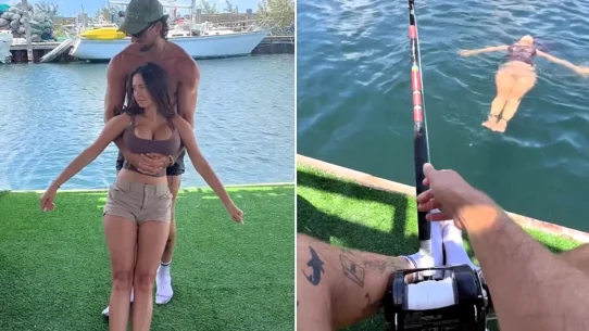 Model CeCe Rose floated on a fishing line as a human bobber, then got dragged through the water when a shark bit