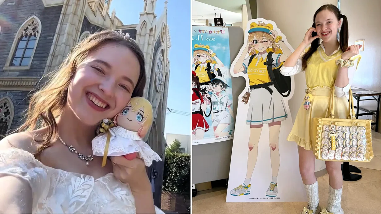 Lucie married anime character Mami in a 2D wedding and spent $2,000 on merch she takes everywhere
