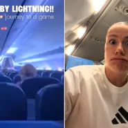 Wales star Ffion Morgan filmed the terrifying moment lightning struck her squad's plane before a World Cup qualifier