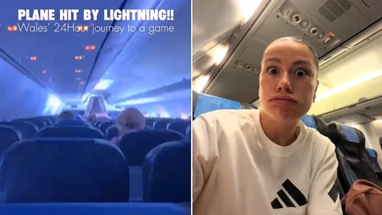 Wales star Ffion Morgan filmed the terrifying moment lightning struck her squad's plane before a World Cup qualifier