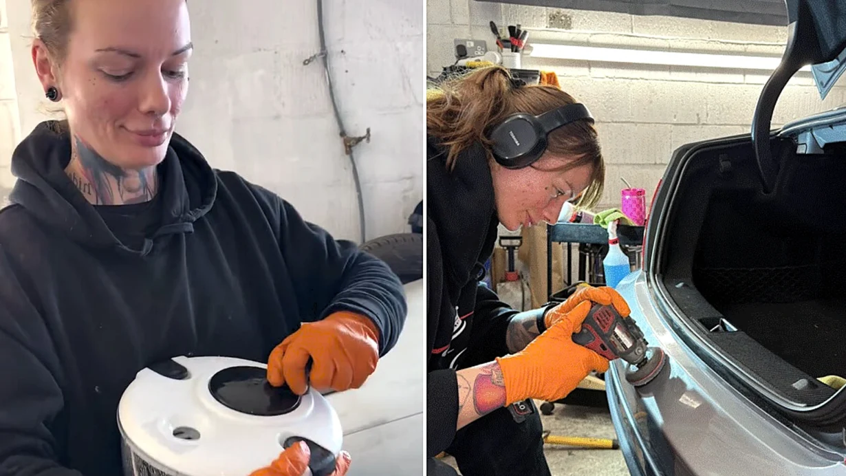 Avryl Henry runs her own car repair business and dries her polishing pads in a £5 Temu salad spinner