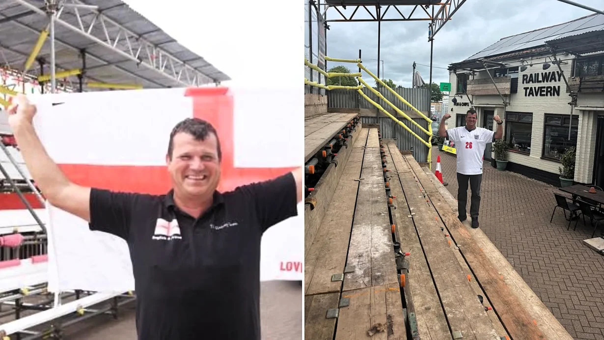 Norfolk landlord Paul Sandford built a £6,000 super grandstand in his beer garden for the World Cup
