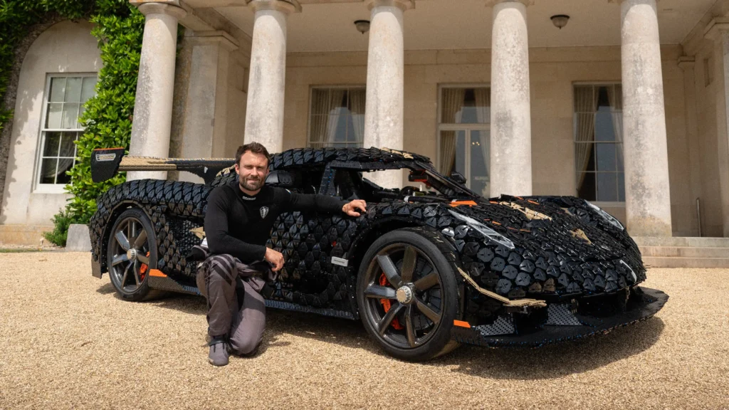 A life-size Lego supercar built from 327,906 bricks has hit a record 69mph at Goodwood