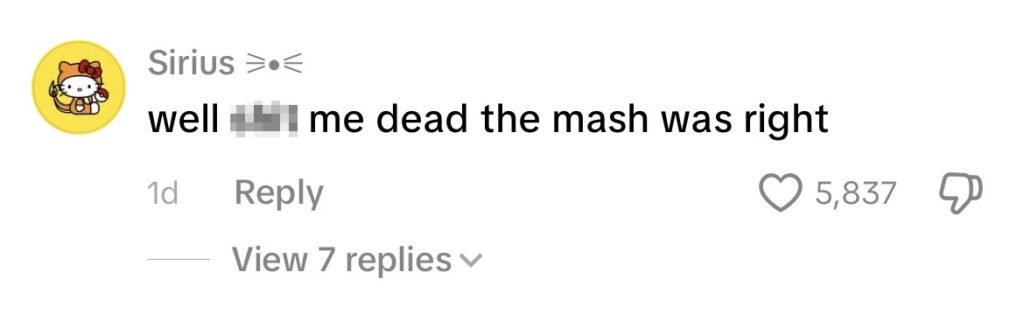 Social media comment on the post of