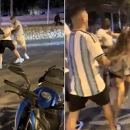 An England fan was chased and punched by Argentina supporters outside a Mallorca bar