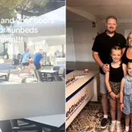 Mum Ashleigh Gunn watched adults shove past kids and hurl sunbeds in a Salou hotel stampede