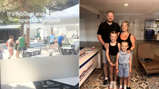 Mum Ashleigh Gunn watched adults shove past kids and hurl sunbeds in a Salou hotel stampede