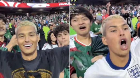 Streamer Marlon sneaked into the Mexico end, then ripped off his shirt to reveal an England top after the final whistle