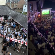 Wild footage shows a packed Hertfordshire pub throwing pints at 3am as 10-man England beat Mexico 3-2 in a World Cup thriller