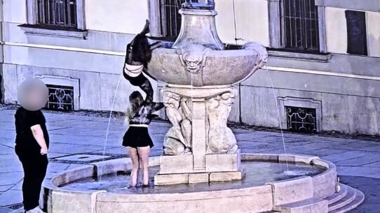Two drunk women scaled Wroclaw's famous fencer fountain at 3am to steal its sword
