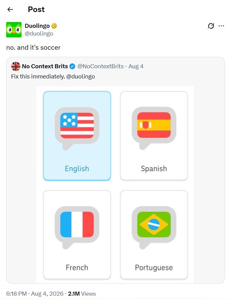 Duolingo sparks a furious transatlantic row by using the American flag for English then doubling down by calling football soccer