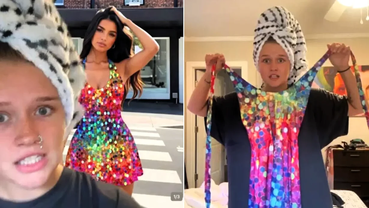 A Shein shopper's £13 birthday dress arrived with the sequins printed flat onto the fabric