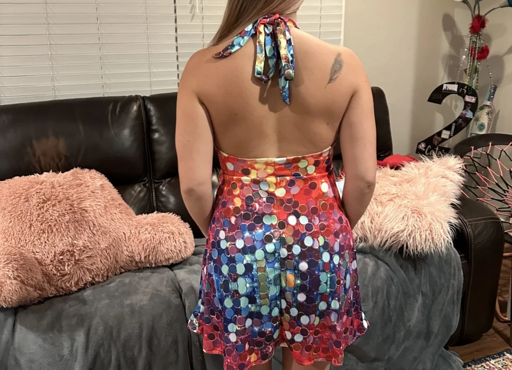 A Shein shopper's £13 birthday dress arrived with the sequins printed flat onto the fabric