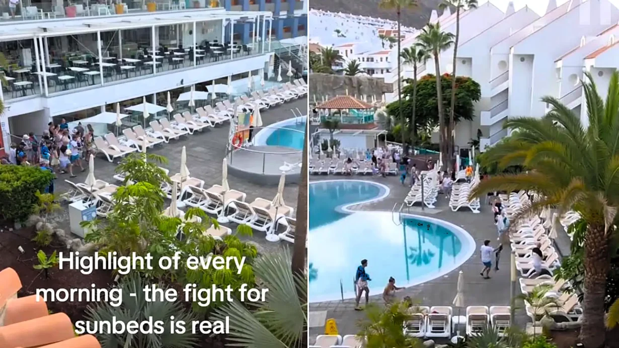 Dad films more than 100 holidaymakers sprinting for sunbeds at a Tenerife hotel after queuing over an hour