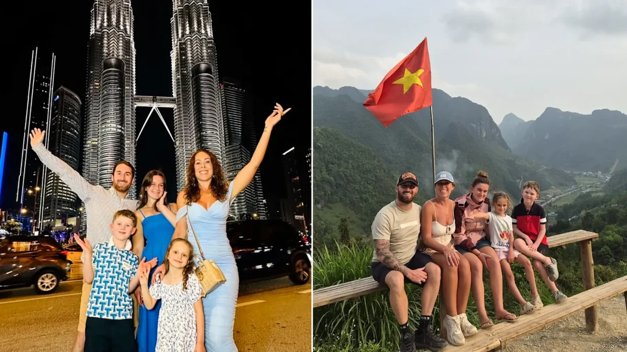 British parents Charlie and Jade quit work, pulled their three kids from school and spent 11 months in five-star hotels across Asia