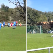 A groundsman started painting the penalty box during a live match in Germany