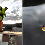Sheffield diver Isaac Trueman-Marsden leapt from a bridge in full hi-vis on a homemade board
