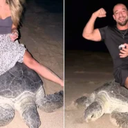 Fitness influencer Vadym Oleynik faces legal action in Oman after photos showed him sitting on a nesting sea turtle