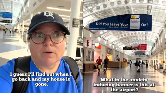A banner at South Bend airport asked travellers if they'd left the oven on