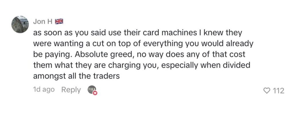 Social media comment on the post of Coffee shop owner Anthony Grice was quoted £11,840 for a four-week Liverpool Christmas market pitch
