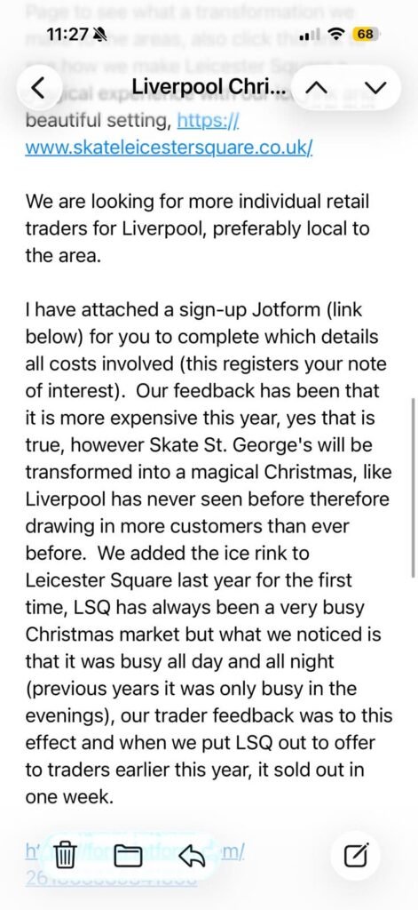 Coffee shop owner Anthony Grice was quoted £11,840 for a four-week Liverpool Christmas market pitch