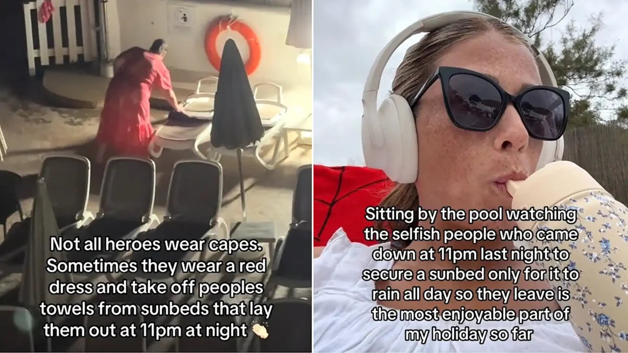 A Scottish mum filmed a mystery woman stripping towels off poolside sunbeds at 11pm in Mallorca