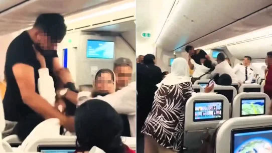 Punches flew between two passengers on a Biman Bangladesh flight from Sylhet to London