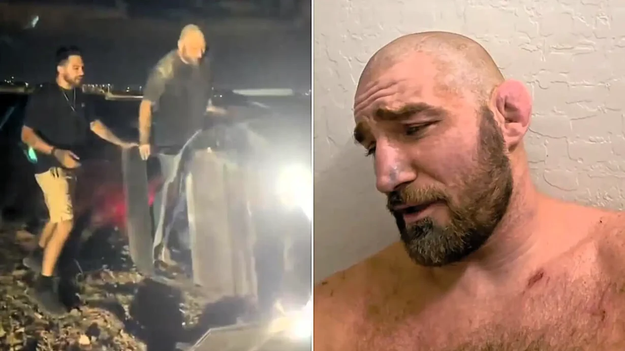 Sean Strickland says he rolled six times at 60mph without a helmet, showing bloody head injuries and vowing to spar the next day