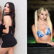 Julia (dark hair) and Lauren (blonde) Burch posing for a photo