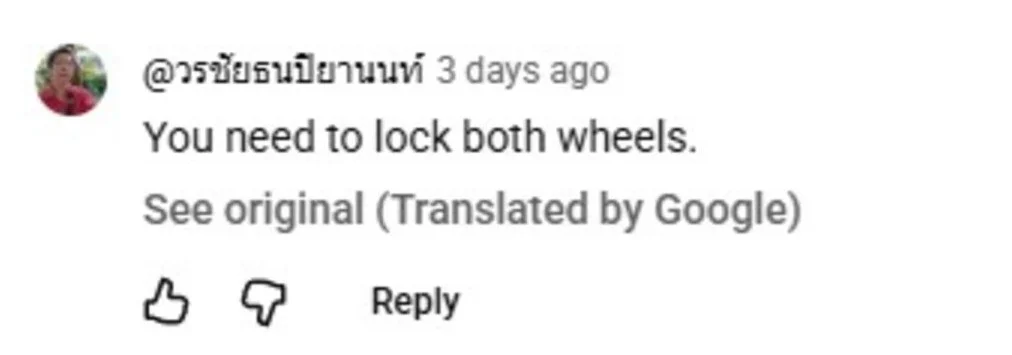 Social media comment suggesting both wheels should have been clamped.