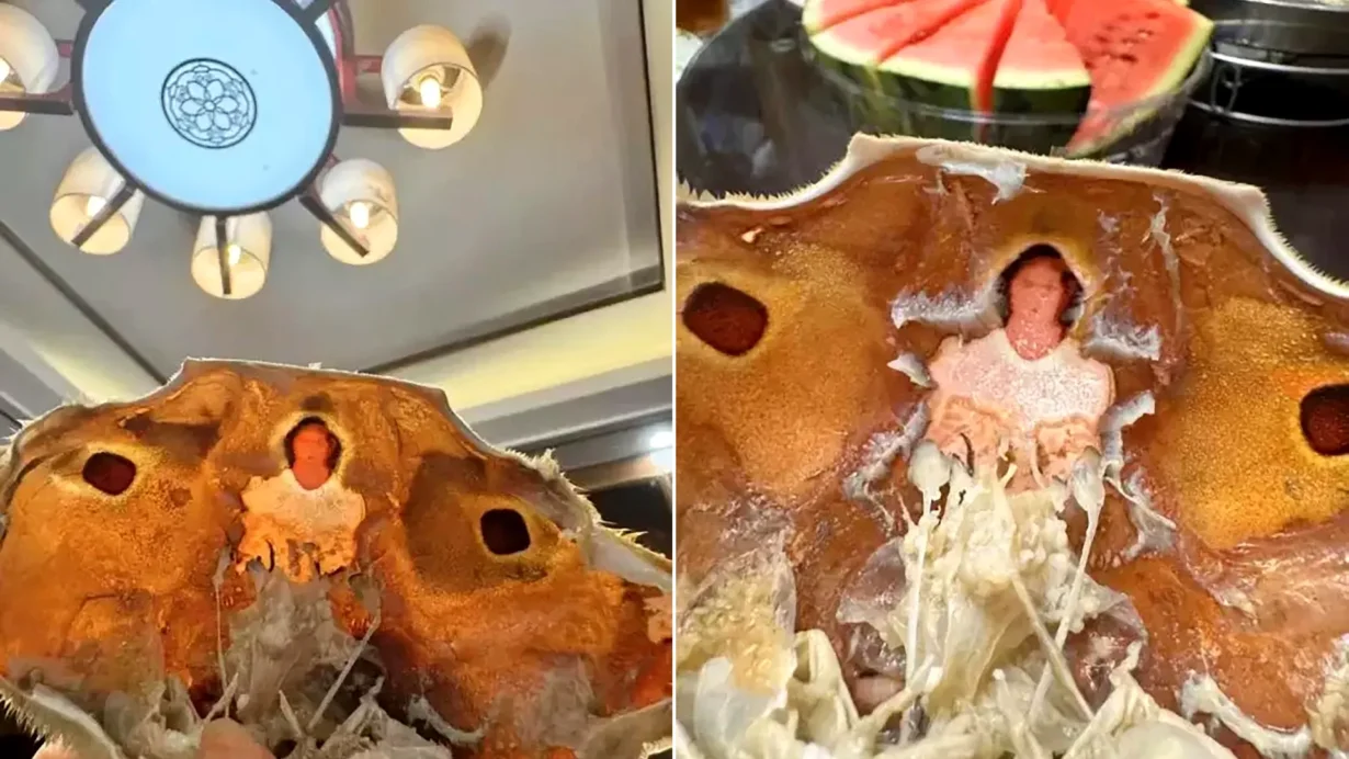 A Chinese diner spotted Jesus Christ's figure on a crab shell's innards during dinner. The viral discovery sparked religious jokes and widespread online amusement.