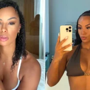 Fitness influencer Tara McCloud appealing for help (left) and dressed for social media content (right)